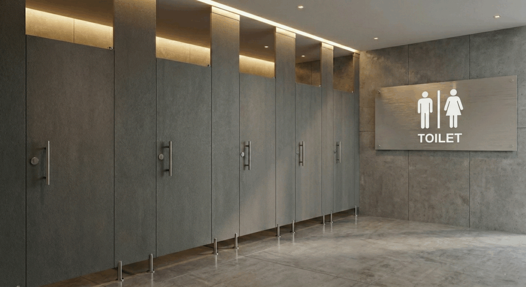 Modern HPL restroom partitions installed by top toilet cubicle manufacturers in Bangalore